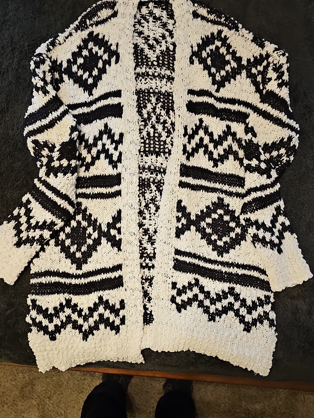 Trucloth Open-Front Black & White Patterned Women's Cardigan